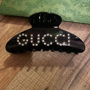 Gucci Glossy Black Hair Clip with Crystal Accents